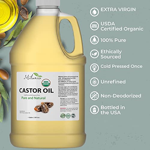 Premium Organic Castor Oil - (64 fl. oz.) 100% Pure and Hexane-Free Cold-Pressed Beauty & Skincare Serum - Eyelash & Eyebrow Hair Growth Enhancer