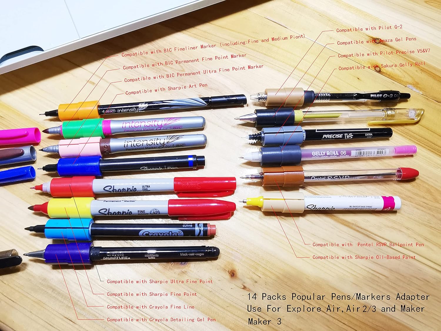 14 Packs Pen Adapter Set Compatible with Cricut (Explore Air, Explore Air 2, Air 3, and Maker,Maker 3), Pen Holder Compatible with (Sharpie/Bic/Crayola/Sakura/Pilot/Pentel)