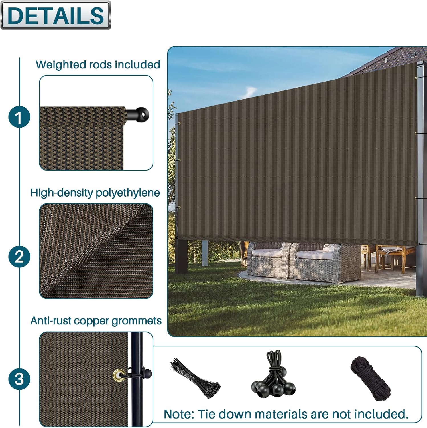 Coarbor 13'x25' Outdoor Pergola Replacement Shade Cover Canopy Privacy Patio Shade Screen with Grommets Weight Rods for Patio Deck Backyard Gazebo Pergola Brown
