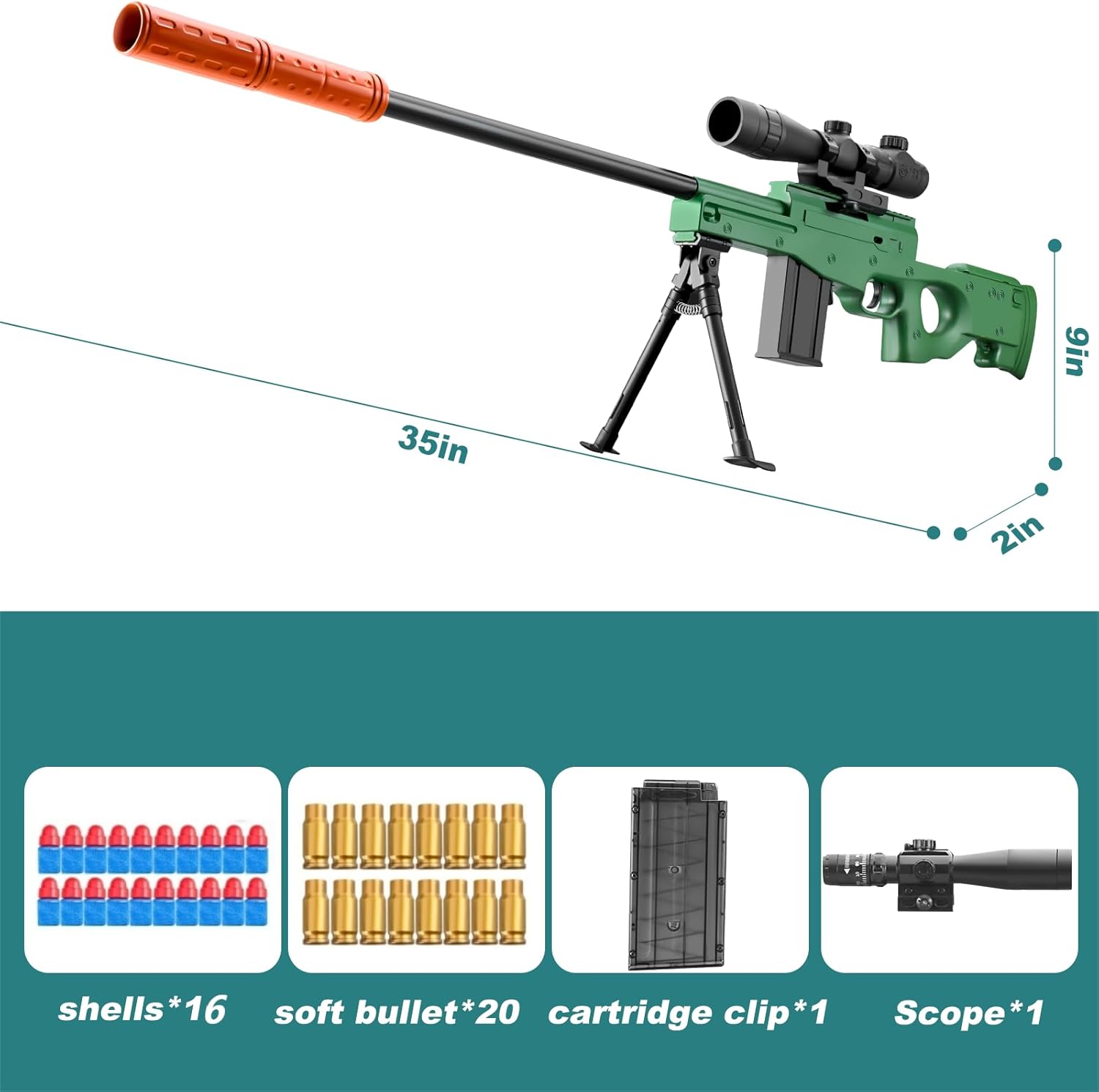 Soft Bullet Toy Gun Sniper Rifle with Scope Realistic Barrel Shell ejecting Foam Blaster Gun Dart Pellet Prop Backyard Outdoor Shooting Game for Boys Teens Adults Gifts Age 8-12 14 Years Old
