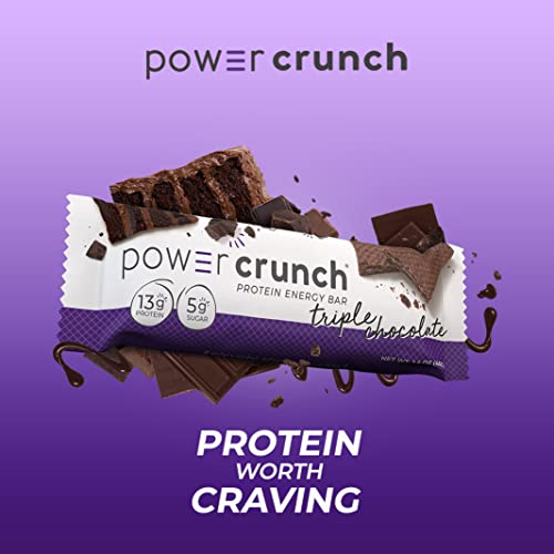 Power Crunch Whey Protein Bars, High Protein Snacks with Delicious Taste, Triple Chocolate, 1.4 Ounce (12 Count)