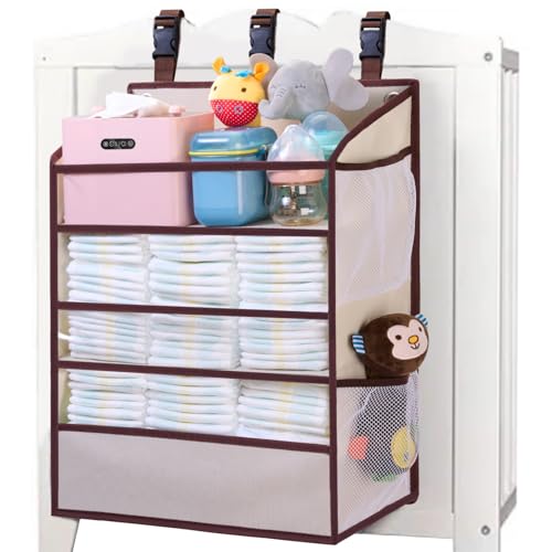 Hanging Diaper Caddy Organizer for Changing Table, Sturdy Crib Organizer for Nursery Baby Essentials, New Born Diapers Storage, Diaper Stacker for Boy/Girl, Playpen/Door - Hold 90+Diaper