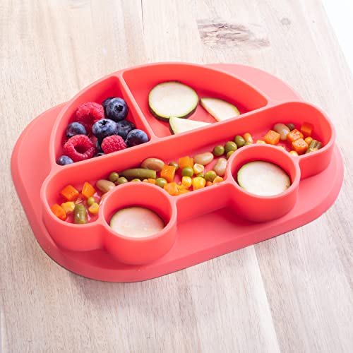 Silicone Compartment Plates- 3 PK Animal Set (Lion Monkey Elephant)-Divided Sections for Easy Grabbing Baby Food Training, Non-Slip Unbreakable Material, Flexible Shapes for Toddlers, Kids- Gift Mom