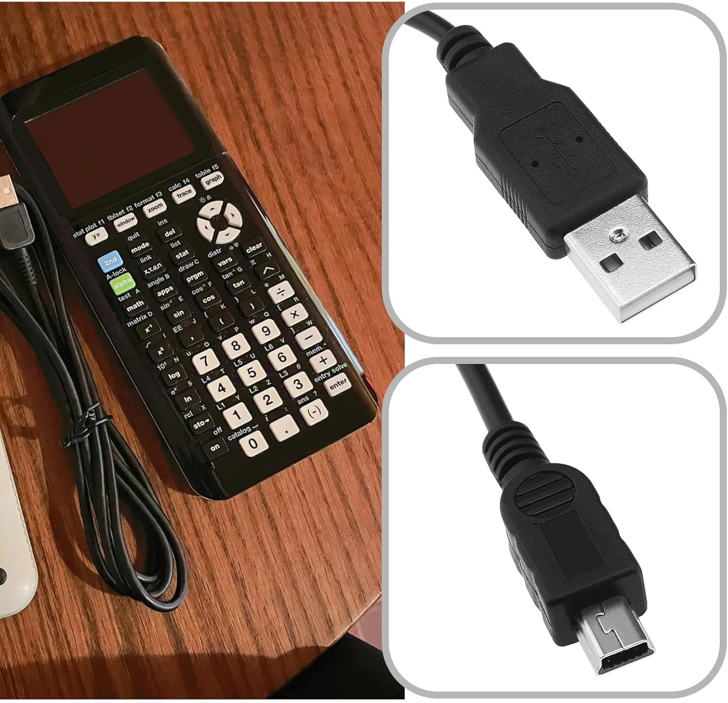 2pcs USB Charger Cord Calculators USB Charging Cable Data Cable Compatible with Texas TI-84 Plus CE TI Nspire CX CAS Graphing Calculator USB Cable Replacement