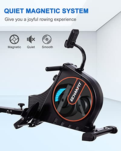 ECHANFIT Magnetic Rowing Machine for Home，Foldable Rower Machine Whit 350 LB Weight Capacity 16 Levels Adjustable Resistance LCD Monitor and Tablet Holder,Optional Free App