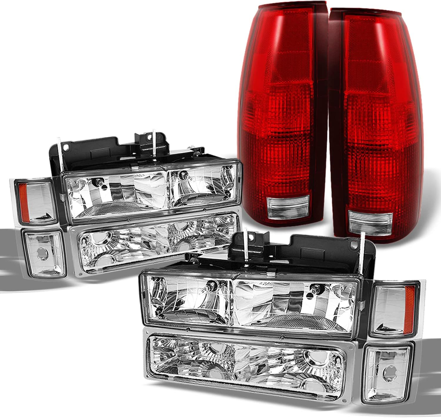AKKON - For Chevy C/K 1500/2500/3500 Tahoe Suburban Silverado Full Size C10 Headlights + Bumper Light + Tail Brake Lamp