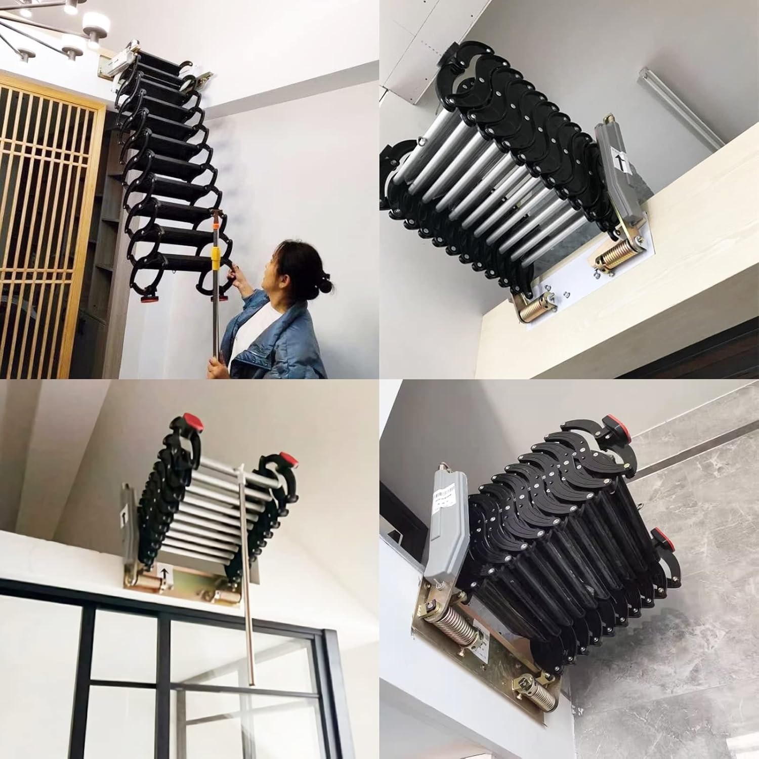 TECHTONGDA Folding Attic Ladder Pull Down Attic Stairs, Narrow Wall-mounted Attic Steps, Retractable Loft Ladder Stairs, 12 Steps Alloy Attic Access Ladder, 9.8feet Max Vertial Height, Folding Stairs