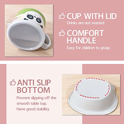 Bamboo Kid Divided Plates and Bowls Sets, 5Pcs Toddler Plates and Utensils Set Kids Dinnerware Set Children Divided Plate Toddler Dish Baby Tableware Bowl Cup Fork Spoon Plate,Dishwasher Safe