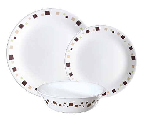 Corelle Geometric Chip & Break Resistant 12pc Dinner Set, Service for 4, 12-Piece, Brown