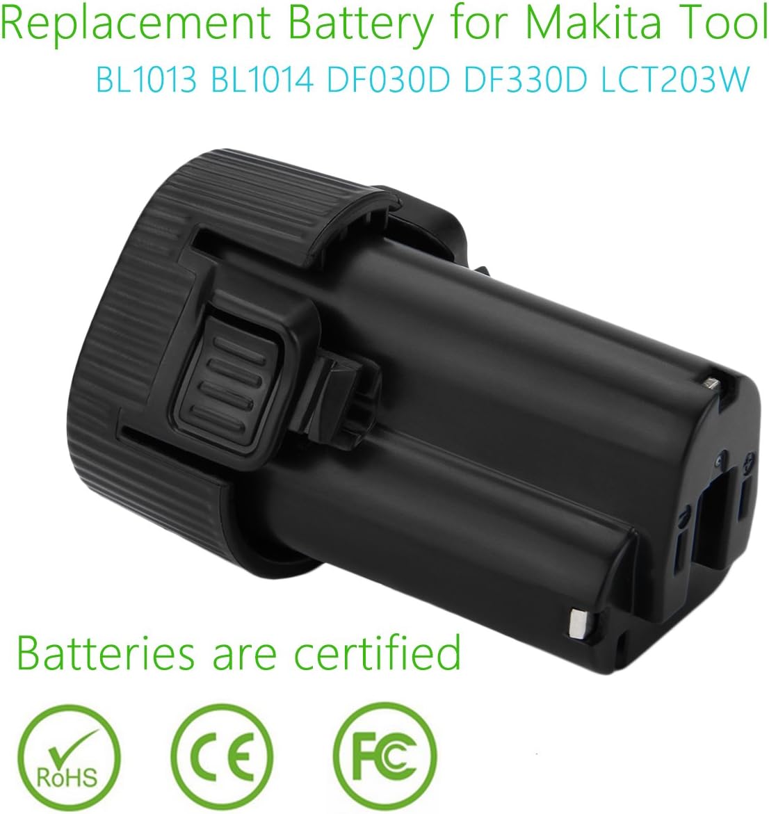 CREABEST New 2packs 3000mAh Li-ion 10.8V BL1014 Replacement Battery Compatible with Makita BL1013 DF030D DF330D 194550-6 194551-4 195332-9 and Include One 10.8V-12V Charger