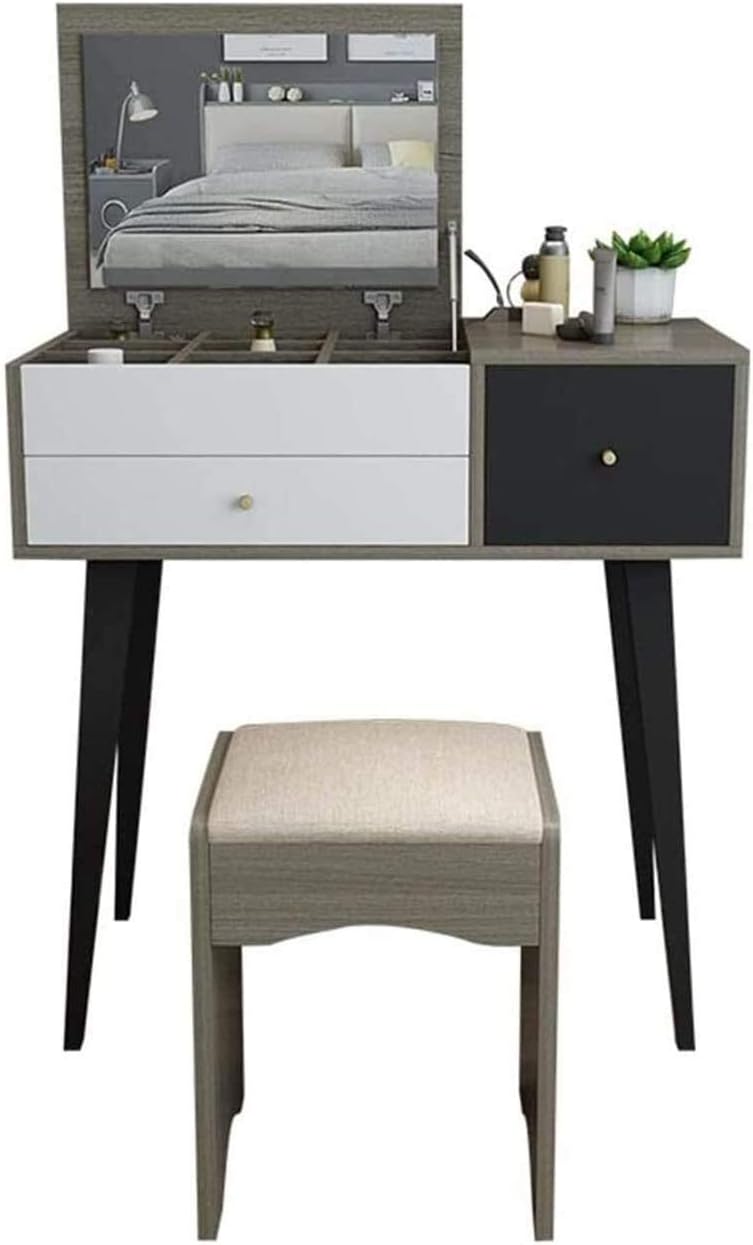 Luxurious Makeup Vanity Desk for Princess's Gift, Vanity Table Mini Dressing Table Bedroom Plate Dressing Table Stool Combination with Mirror Storage Dressing Table