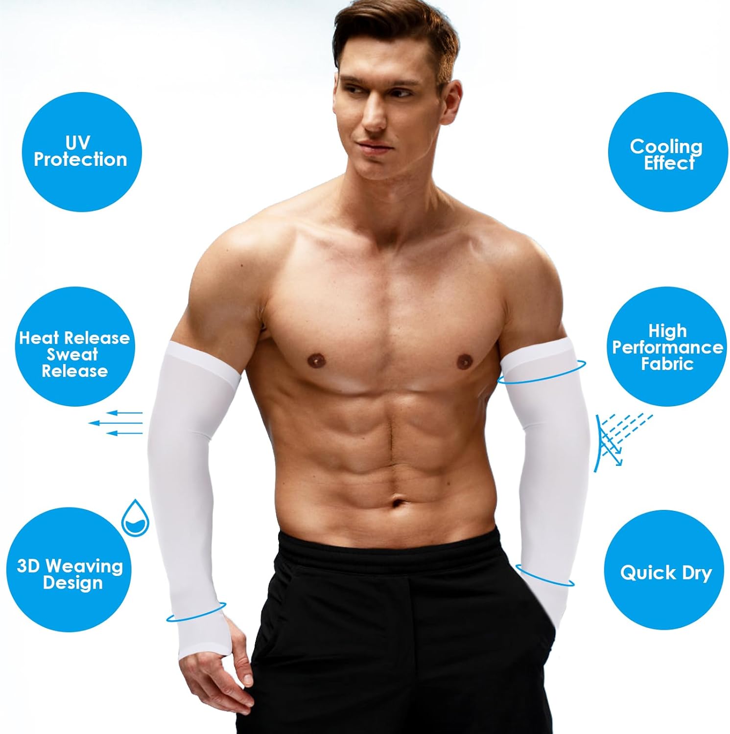 4 Pairs Uv Protection Sleeves for Men Women, White Sun Protection Cooling Arm Sleeves for Women, Uv Blocking Arm Sleeves Golf Sleeves for Summer Outdoor Sunblock Arm Covers