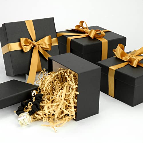 Bengnkes White Gift Box Small Gift Boxes with Lids for Presents 4 Packs Square Luxury Nesting Gift Boxes with 17ft Ribbon for Birthday Bridesmaid Wedding Christmas Proposal