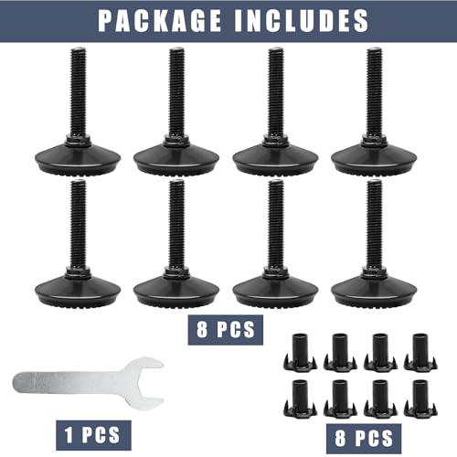 4pcs Furniture Levelers, M8 Leveling Feet Adjustable Leveling Feet Swivel Furniture Levelers Heavy Duty Furniture Levelers for Tables, Sofa, Cabinets, Workbench (Gold)