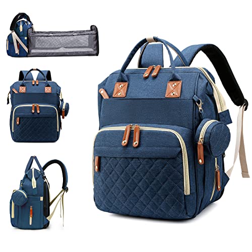 Diaper Bag with Changing Station, Waterproof 3 in 1 Baby Diaper Backpack with Foldable Changing Pad, Large Travel Back Pack for Baby Girl Boy, Grey