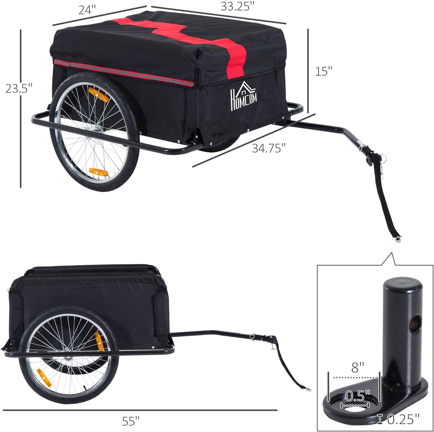 Aosom Bicycle Cargo Trailer, Two-Wheel Bike Luggage Wagon Trailer with Removable Cover
