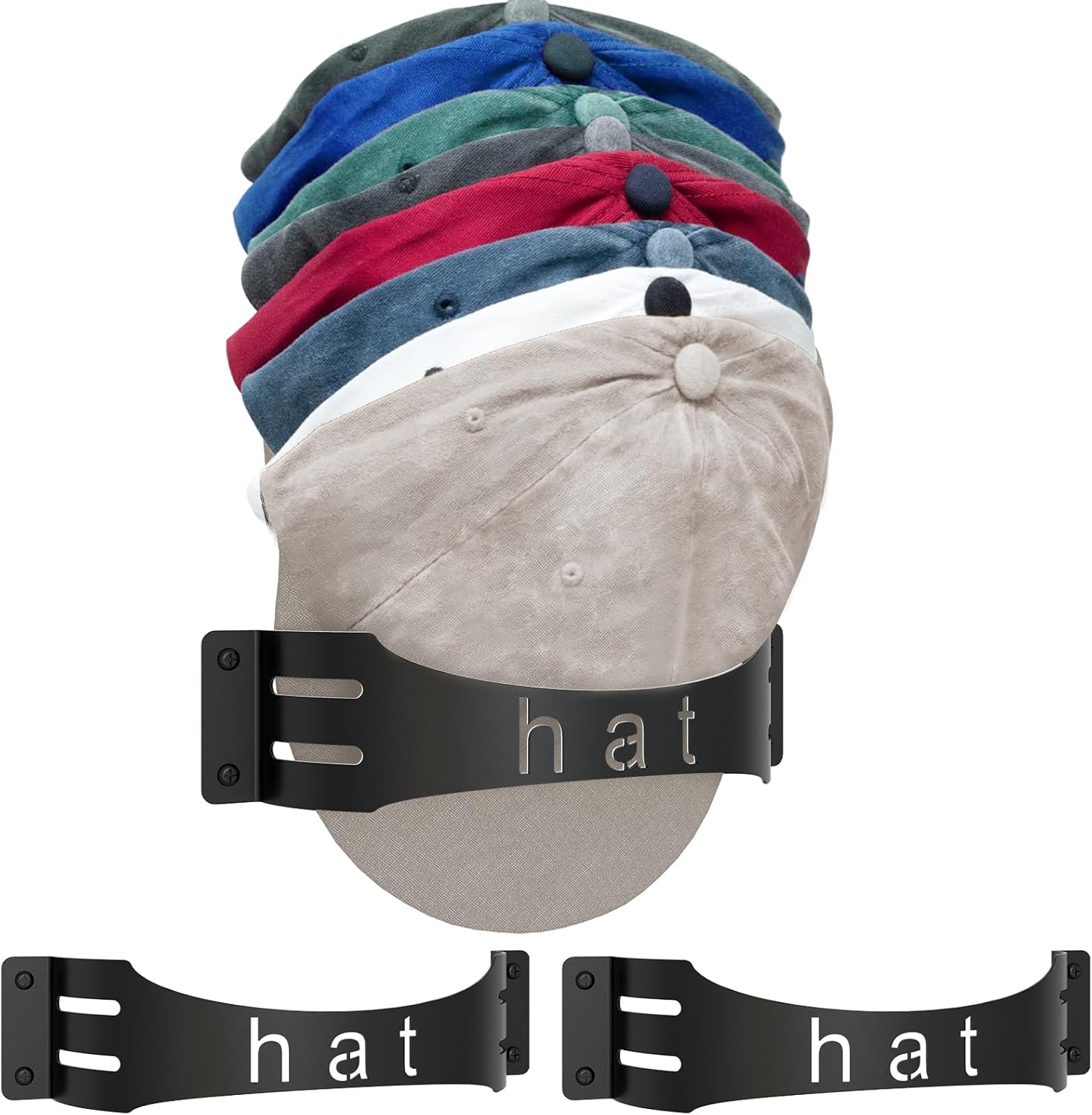 2 Pack Hat Racks for Baseball Caps, New Upgrade Minimalist Wall Mounted Hat Organizer for Baseball Caps, Compact Hat Holder Storage Organizer 20 Baseball Caps, Space Saver, Matte Black