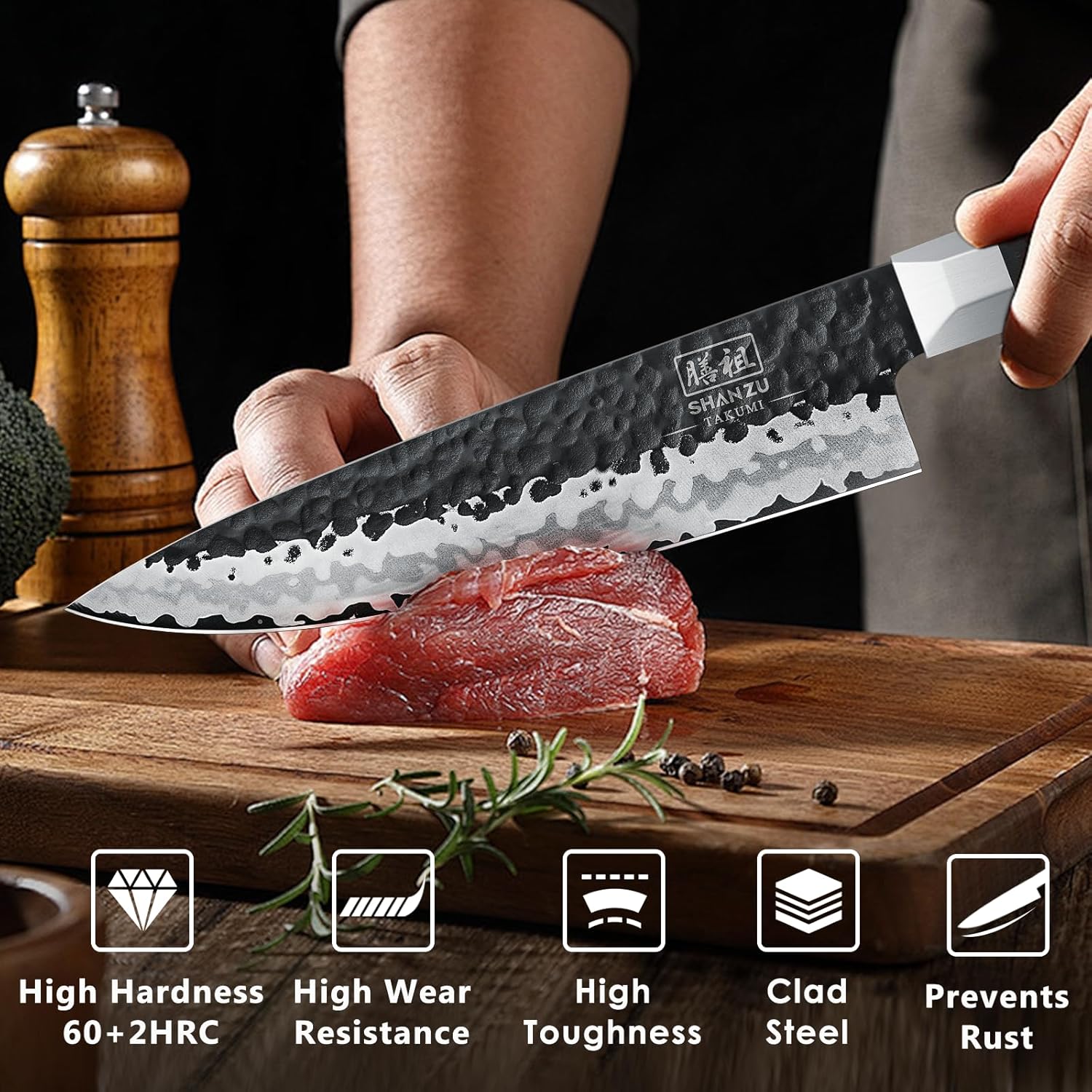 SHAN ZU Japanese Chef Knife 8 Inch, 7 Layers 9Cr18MoV High Carbon Steel Kitchen Knife, Professional Cooking Knife,Kitchen Utility Knives Ultra Sharp Gyuto Knife with G10 Fiberglass Handle