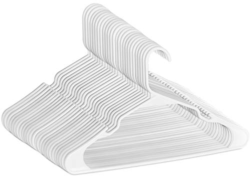 Home Clothes Hangers - Pack of 50 Space-Saving Plastic Hangers - Sturdy Coat Hangers with Shoulder Grooves for Durability (White)
