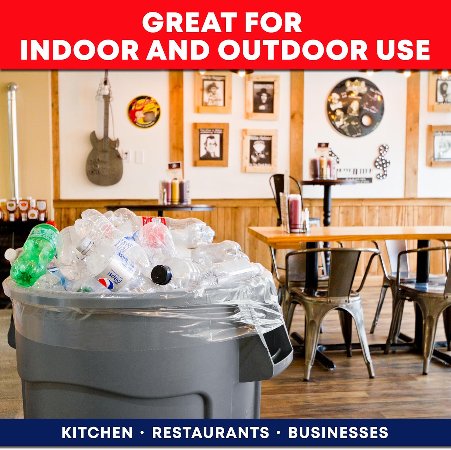 30-33 Gallon Clear Trash Bags, (250 Bags) Large Clear Plastic Recycling Garbage Bags