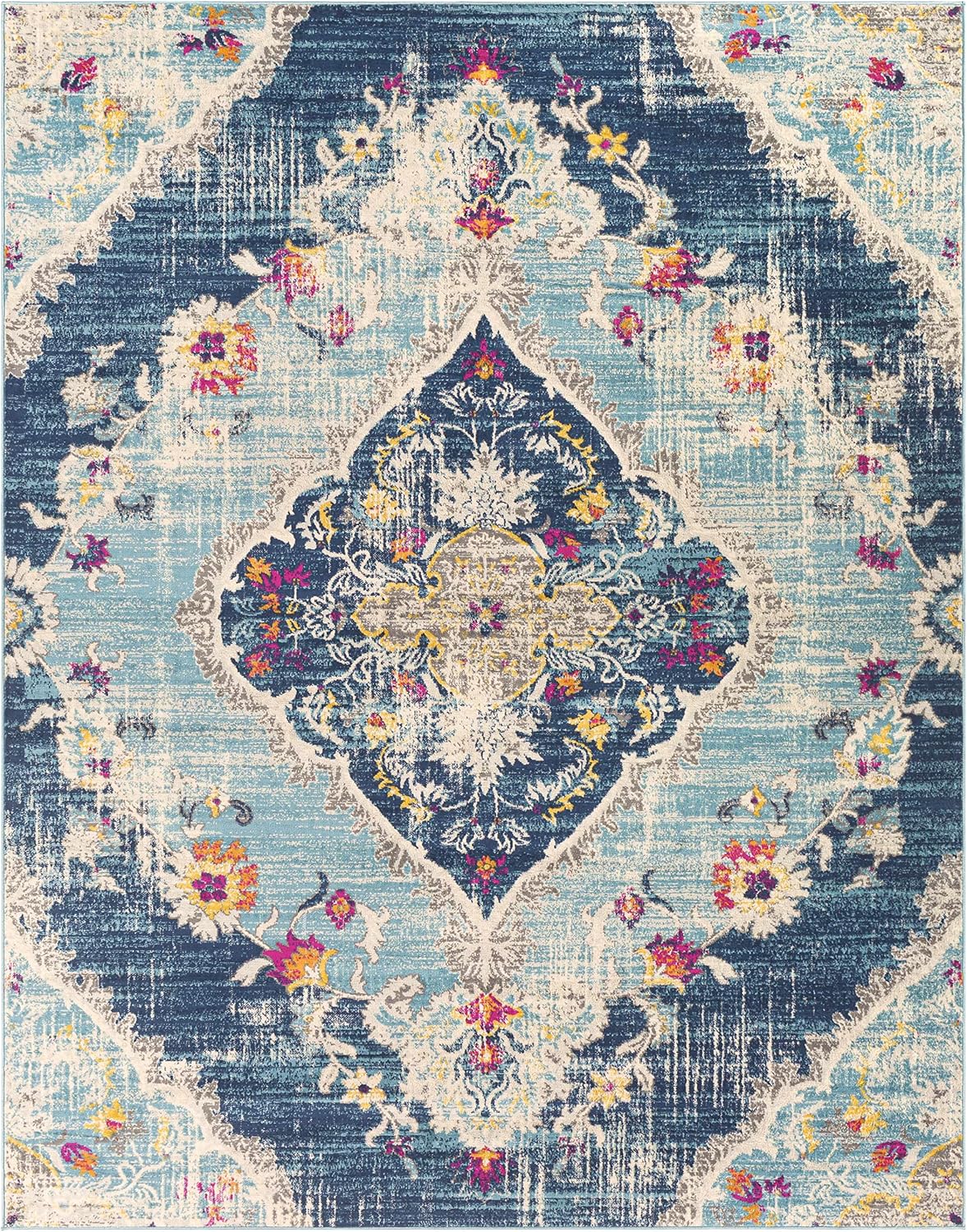 Hauteloom Wallsburg Living Room, Bedroom Vintage Boho Area Rug - Modern Traditional Medallion - Blue, Orange, Purple, Gray - 5'3