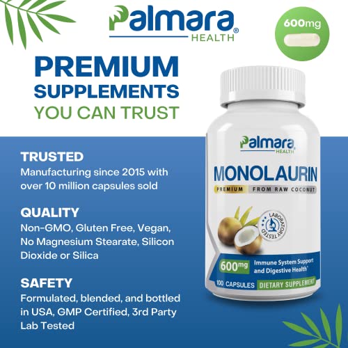 Premium Monolaurin 1,200mg per serving (2 Pack (200 Capsules))