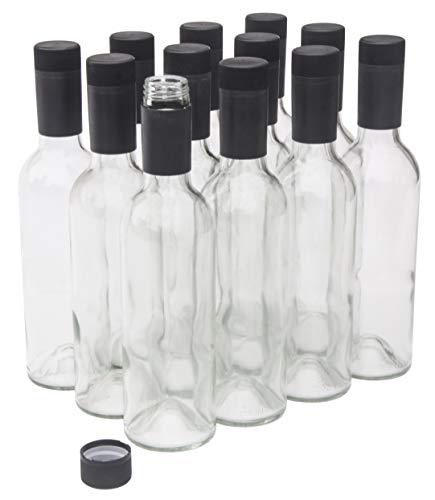 North Mountain Supply 375ml Clear Glass Bordeaux Wine Bottles With Red Twist-N-Seal Capsules - Case of 12