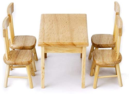 Miniature Dining Table & Chair Set for Dollhouse 1 12 Scale Wooden Furniture Model 5pcs House Mini Decoration Accessories DIY Hobby Gift (Wood)