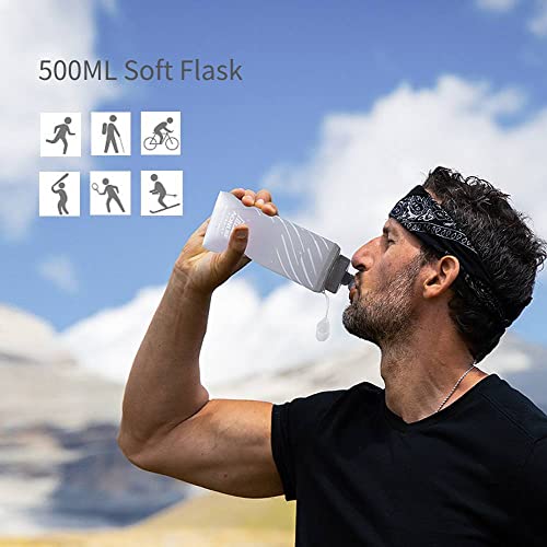 AONIJIE 500ML Collapsible TPU Soft Flask for Outdoor Sports Hydration Lightweight Leakproof Water Bottles for Hydration Running Belt (A - 1 * 500ML Soft Flask)