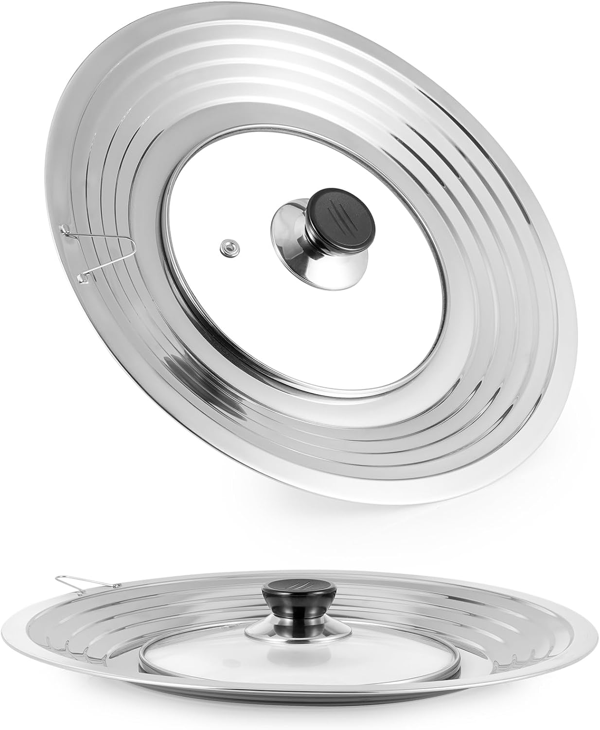 Universal Lid with Tempered Glass Top for Pots and Pans Skillets, Pan Cover fits 7-12.5 Inch Cookware, Large Replacement Frying Pan Cover, Cast Iron Skillet Pot Lids with Heat Resistant Knob