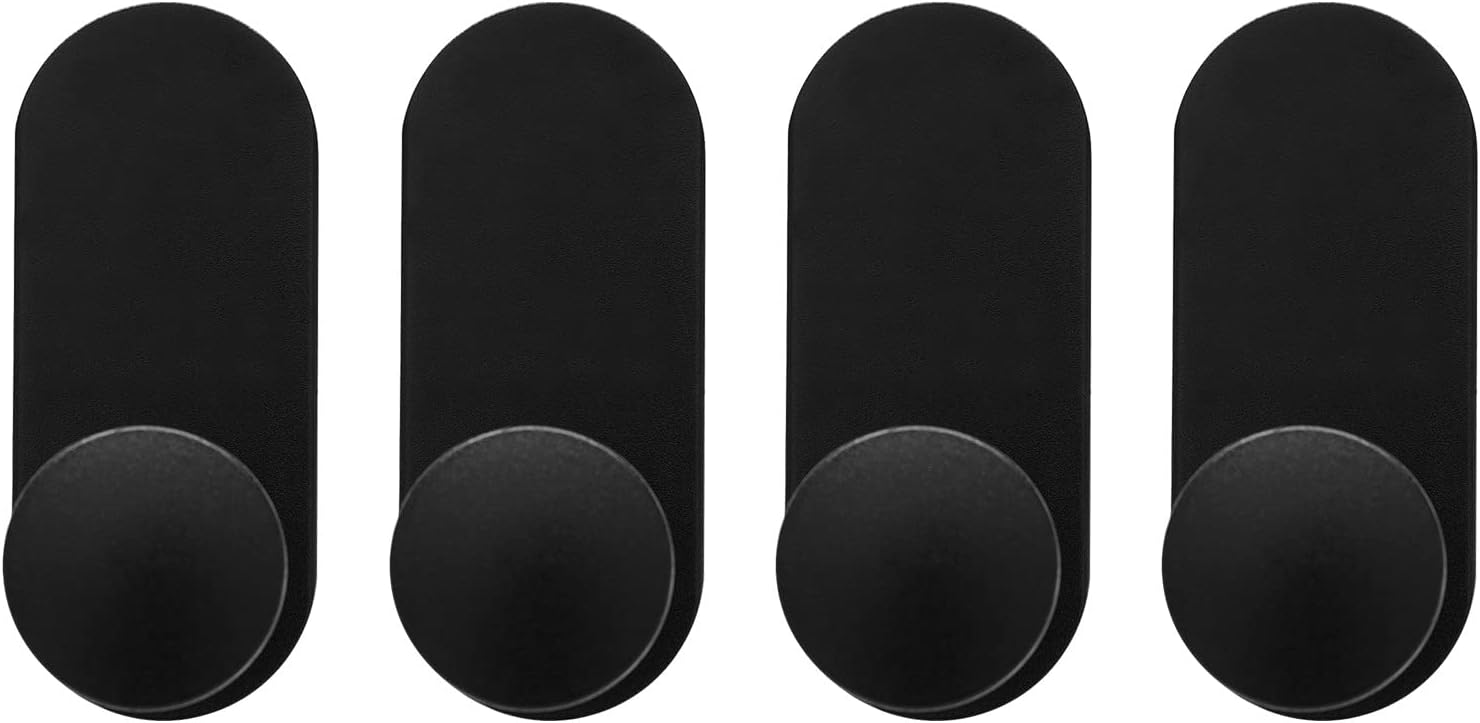 TBVECHI 4 Pack Towel Hooks, Black Adhesive Hooks Wall Mounted Hooks Heavy Duty, Waterproof Sticky Hooks for Hanging Towel, Key, Coat, Hat, Robe, Clothes, Towel Hook for Bathroom Kitchen