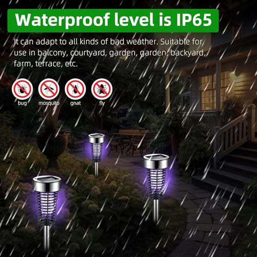 2 Pack Solar Bug Zapper Outdoor Mosquito Zapper Waterproof Mosquito Killer Lamp for Patio Backyard Garden Pathway Insect Mosquito Repellent UV and White Light