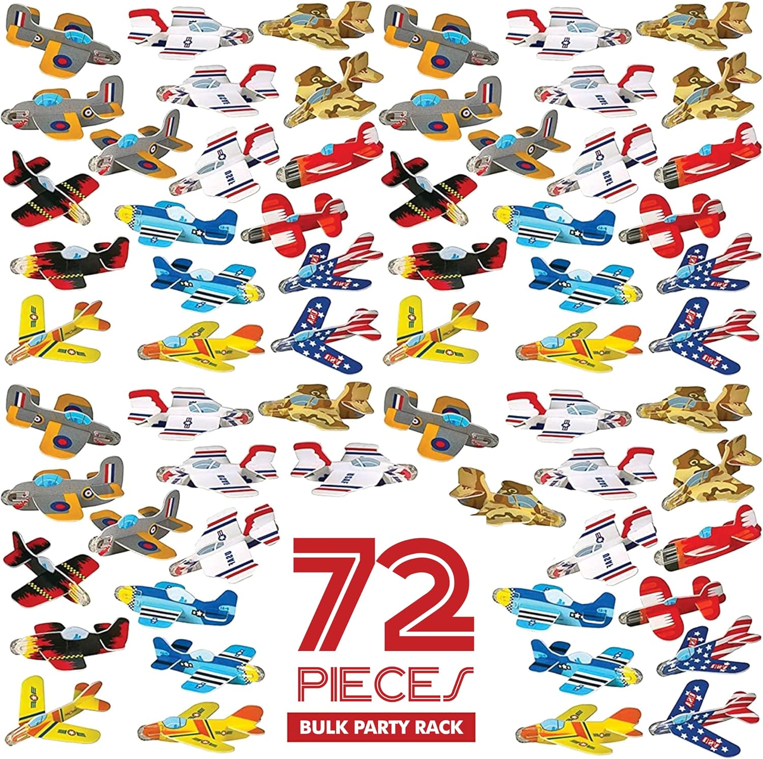Neliblu Bulk Pack of 72 Airplane Gliders Party Favors for Kids - Party Pack Individually Wrapped Flying Paper Planes – Assorted Designs - for Rewards and Prizes, Pinata Fillers, Carnival Prizes