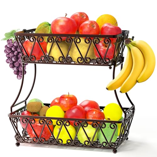 Simple Houseware 2-Tier Countertop Fruit Basket Bowl Storage, Bronze