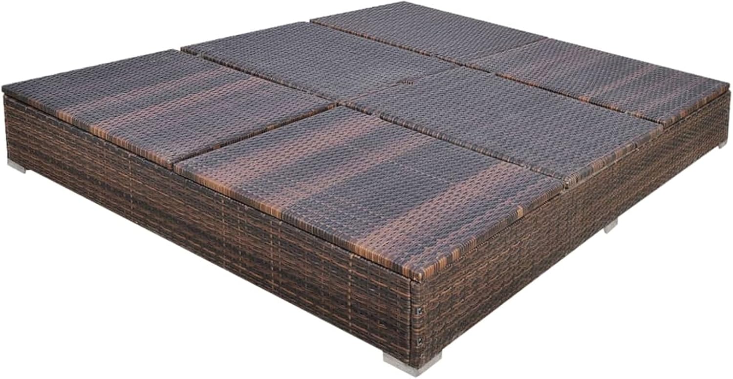 Patio Lounge Bed with Umbrella Poly Rattan Brown W0412005