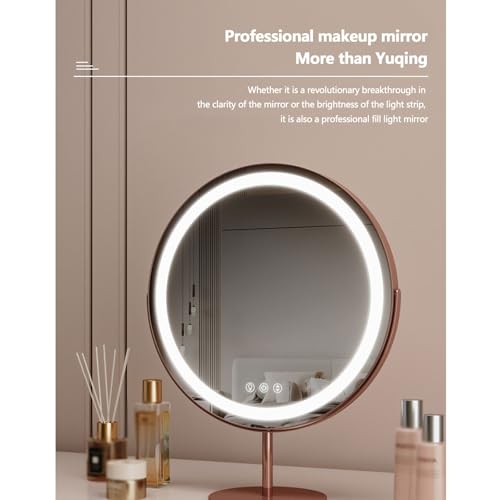 Touch Makeup Fill-in Light Mirror, Smart Induction Dressing Mirror Round Desktop LED Makeup Mirror Rotatable with Light for Makeup Desk, Bedroom, Dressing Room,30cm,A