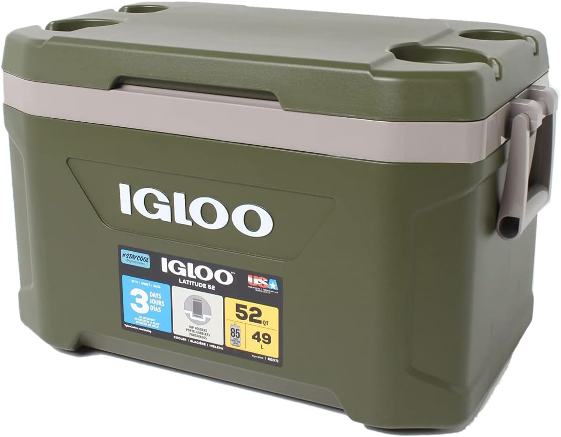 Igloo 60367 Sportsman Latitude 52 Cooler Box, Approx. 11.2 gal (49 L), Sportsman, Latitude, Outdoor, Camping, Leisure, Fishing, Green