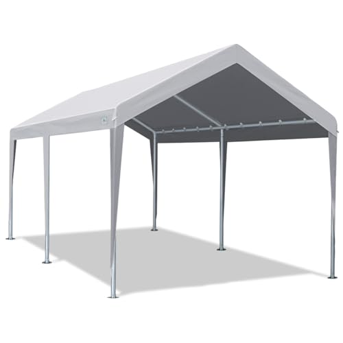 ADVANCE OUTDOOR 10x20 ft Steel Carport with Adjustable Height from 9.5 to 11 ft, Heavy Duty Car Canopy Garage Party Tent Boat Shelter Portable, Beige