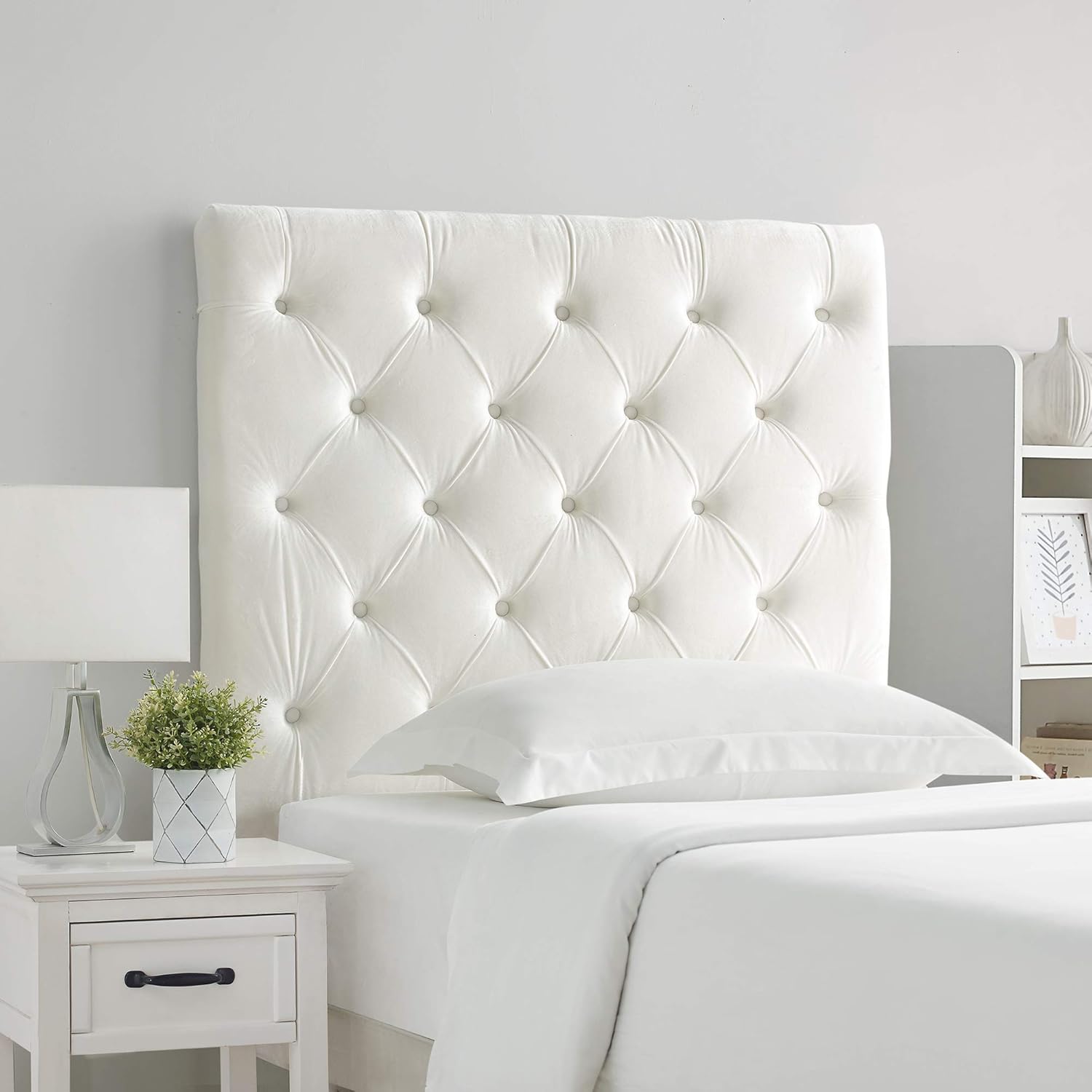 Tufted Velvet Plush College Dorm Headboard - White - with Legs
