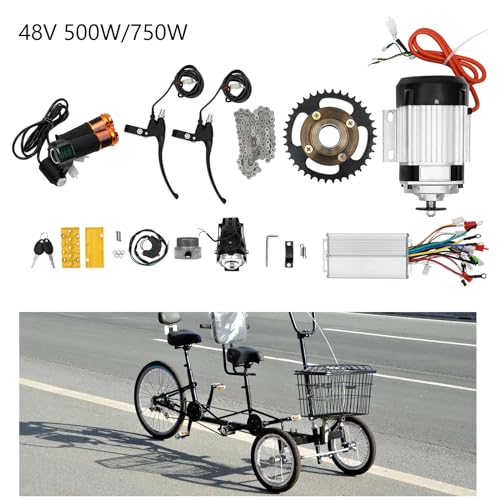 Electric Brushless Geared Motor Kit DIY E-Bike Motor Kit with Motor Controller Headlight Chain No Teeth Freewheel for E-Tricycle Electric Bicycle(No Battery)