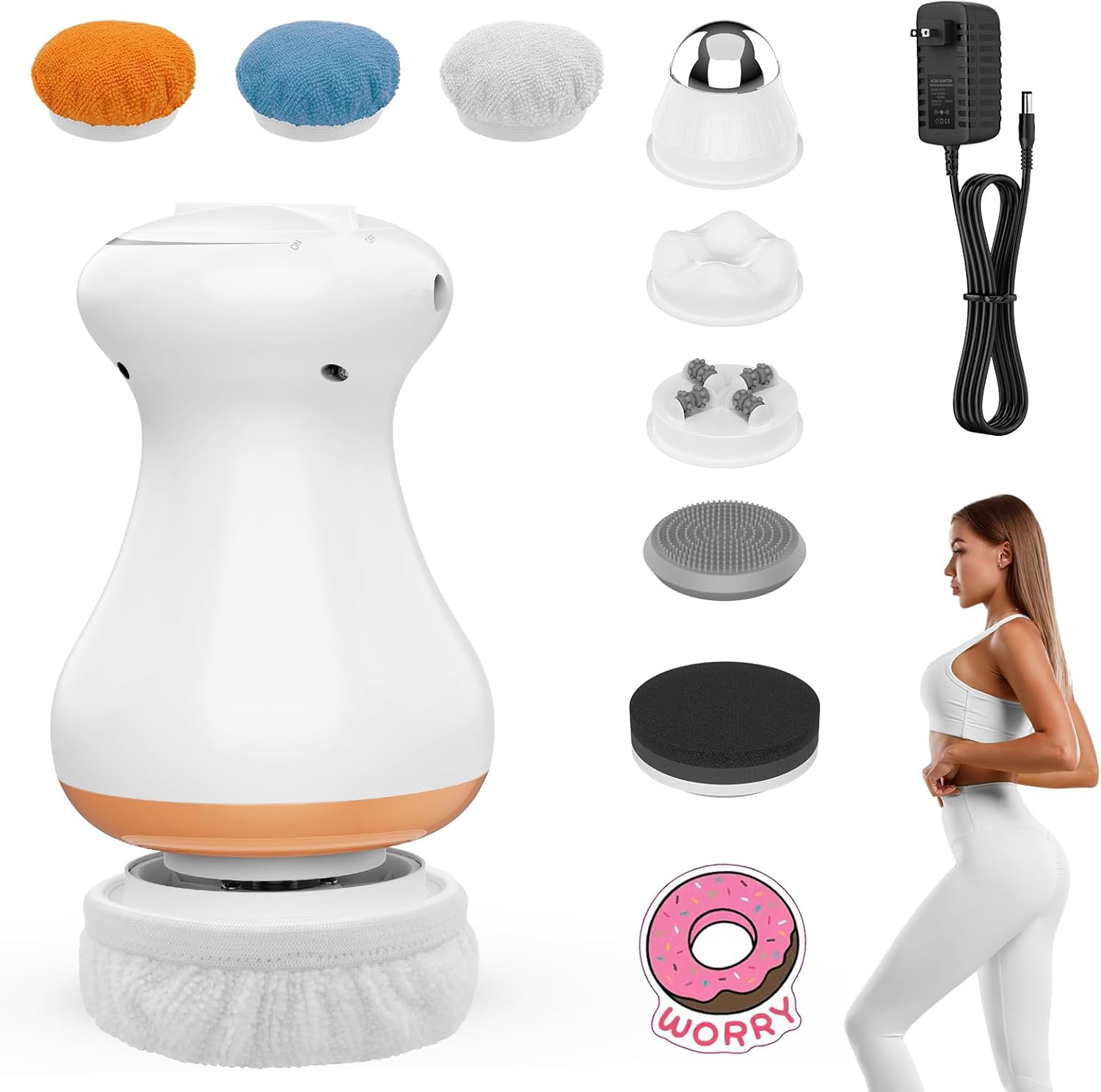 Electric Cellulite Remover Body Sculpting Machine V9.2 with 5 Massage Heads and 3 Skin Friendly Washable Pads, Hand-held Beauty Sculpt Massager for Waist—Wisp of Smoke