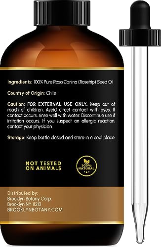 Brooklyn Botany Organic Rosehip Oil for Face, Skin and Hair – 100% Pure and Natural Organic Rosehip Seed Oil – Use as Carrier Oil for Essential Oils, Aromatherapy Oil, Massage Oil, Body Oil - 4 Fl Oz