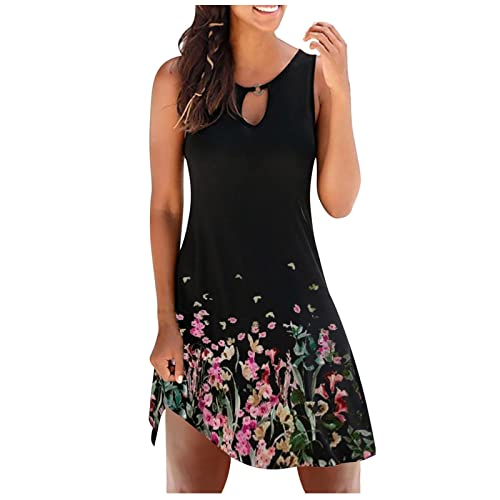 Casual Summer Dresses for Women Trendy Flowy Short Dress Sexy Off The Shoulder Cut Out Sleeveless Mini Sundress