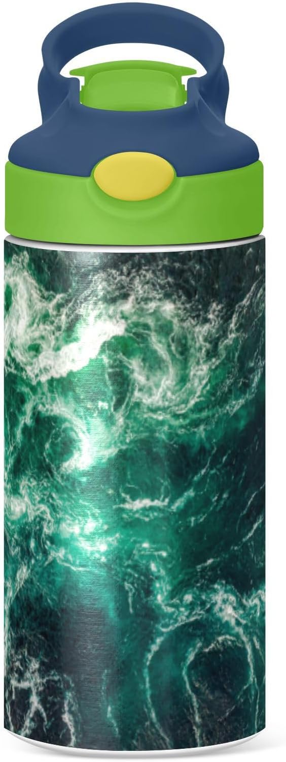 Marble Water Bottle for Kids, 12 oz Leakproof Double Walled Insulated Stainless Steel Water Bottle Travel Tumbler with Straw Lid for Girls Boys Toddlers