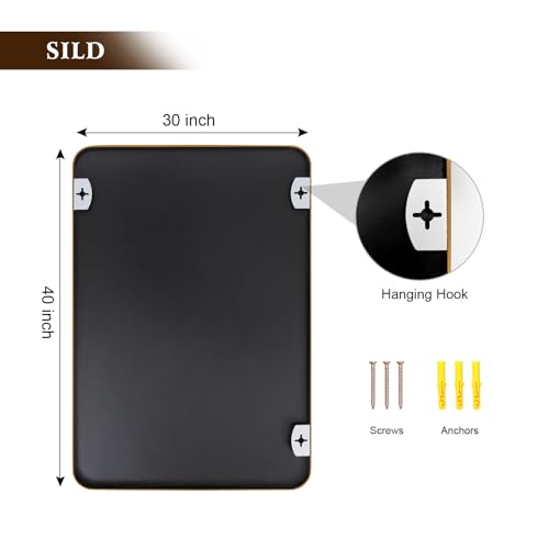 SILD Bathroom Mirror Gold Rectangle Wall Mirror 30 x 40 inch Large Wall Mounted Vanity Mirrors with Aluminum Frame, Hangs Horizontal Or Vertical, Rounded Corner