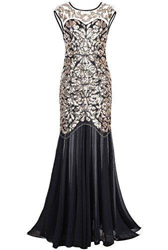 PrettyGuide Women 's 1920s Black Sequin Gatsby Maxi Long Evening Prom Dress