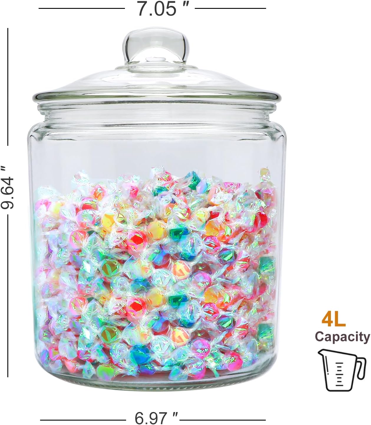 1 Gallon Glass Canister, Cookie Jar & Candy Jar with Airtight Lid, Large Food Storage Container for Buffet, Coffee & Flour, Laundry Room Storage & Pantry