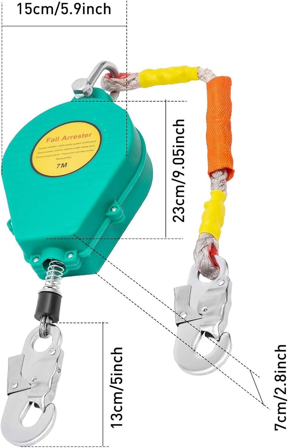 23ft Self Retracting Lifeline, 330lbs Fall Arrester Protection, Fall Protection Lanyard with Double Brake System fits Working High Above The Ground, Engineering Construction, Electrical Maintenance