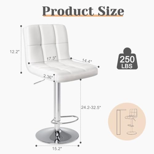 Counter Height Bar Stools, Kitchen Island Counter with Adjustable and Swivel Function, PU Leather with Back for Kitchen Island, Set of 2 Tall Bar Stools, Black