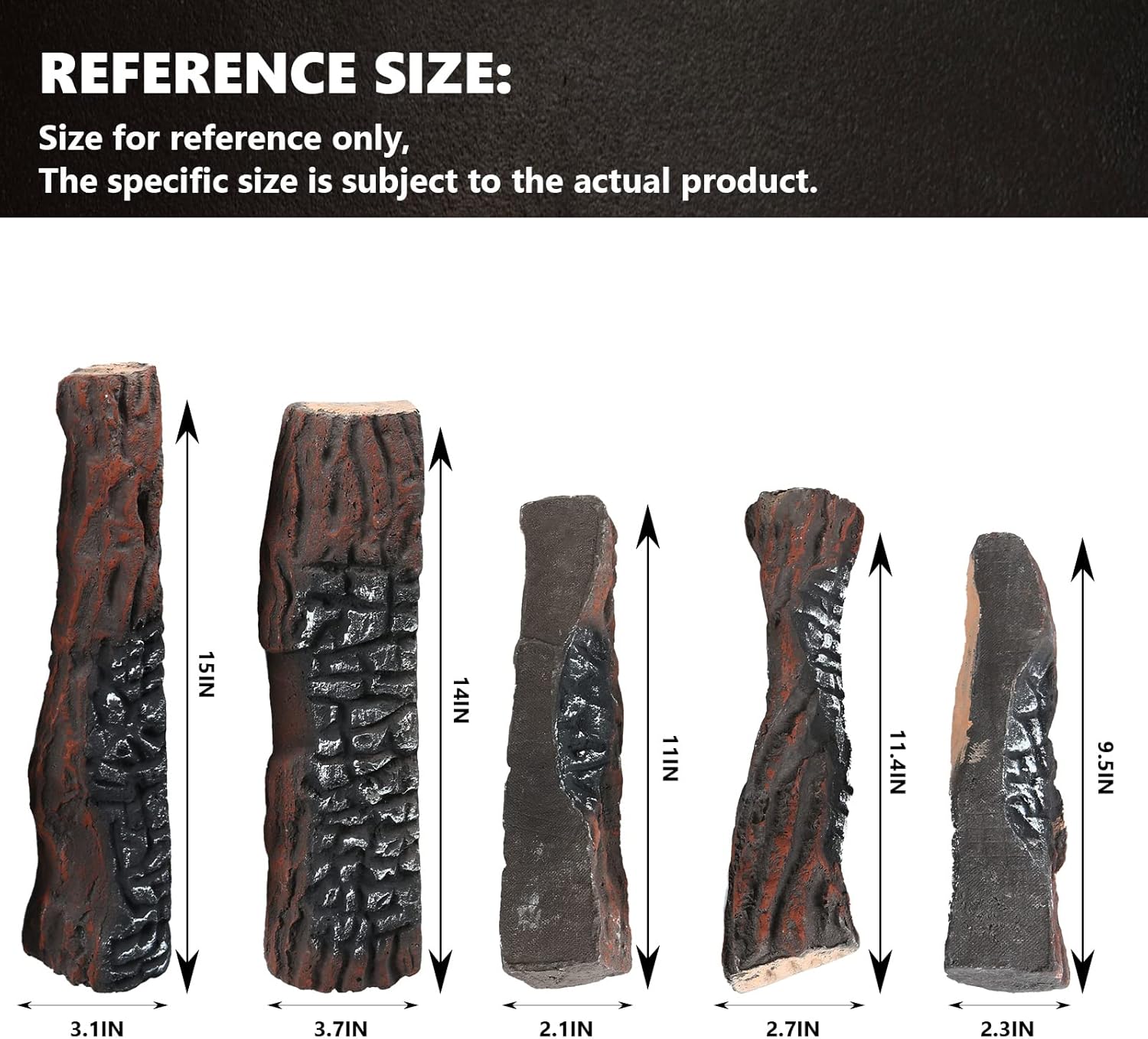 Fake Gas Fireplace Logs Set, Large Faux Ceramic Wood Gas Fireplace Logs for Gas Fireplaces Natural Gas, Fire Pits, Outdoor and Indoor Vented,Ventless Faux Electric Fireplace Logs